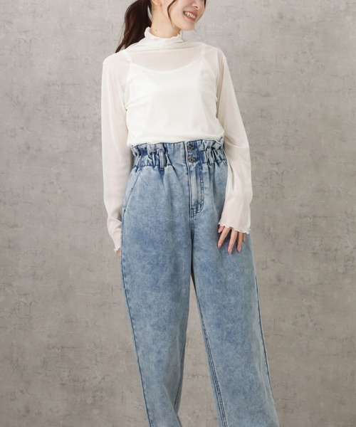 NAVY(ネイビー)の「シアーメロウトップス+キャミソール セット アンサンブル(シャツ/ブラウス・レディース・ベージュ/ブラック/ホワイト・フリー)」の5枚目の写真