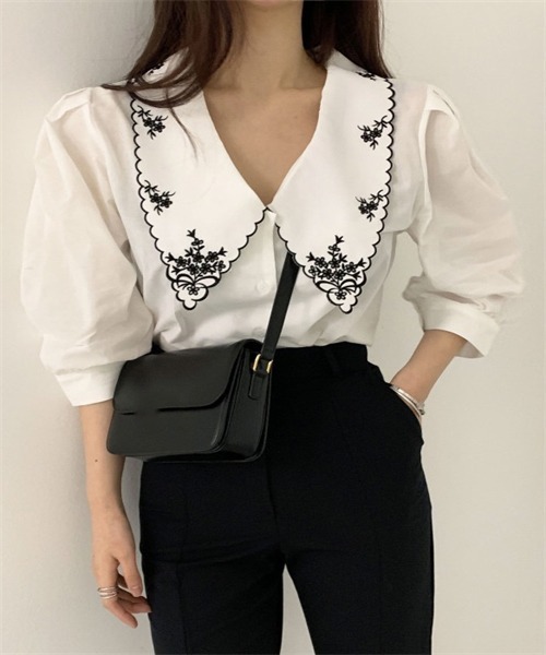 296y*美品 トリココムデギャルソン 襟 お花 刺繍 シャツ ブラウス tricot COMME des GARCONS/トリコ コム デ ギャルソン】よりフラワー