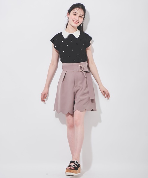 31 Sons de mode（トランテアン　ソン　ドゥ　モード）の「スカラップキュロットパンツ（その他パンツ・レディース・ブラック/ピンク・36/38）」の9枚目の写真