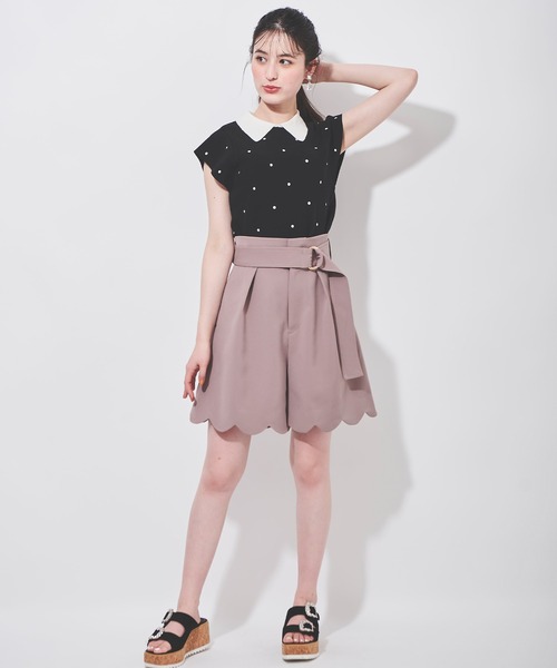 31 Sons de mode（トランテアン　ソン　ドゥ　モード）の「スカラップキュロットパンツ（その他パンツ・レディース・ブラック/ピンク・36/38）」の12枚目の写真