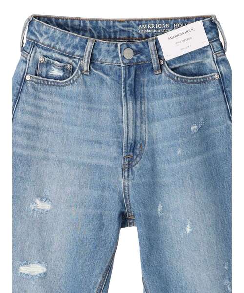 AMERICAN HOLIC（アメリカンホリック）の「ダメージワイドテーパードデニム（デニムパンツ・レディース・ライトインディゴブルー・L/M/S）」の9枚目の写真