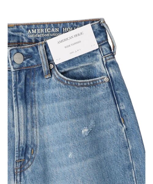 AMERICAN HOLIC（アメリカンホリック）の「ダメージワイドテーパードデニム（デニムパンツ・レディース・ライトインディゴブルー・L/M/S）」の11枚目の写真