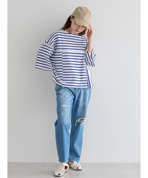 AMERICAN HOLIC（アメリカンホリック）の「ダメージワイドテーパードデニム（デニムパンツ・レディース・ライトインディゴブルー・L/M/S）」の22枚目の写真