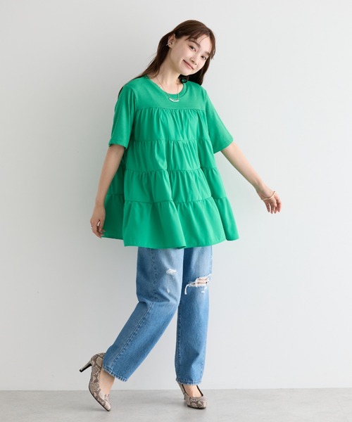 AMERICAN HOLIC（アメリカンホリック）の「ダメージワイドテーパードデニム（デニムパンツ・レディース・ライトインディゴブルー・L/M/S）」の21枚目の写真