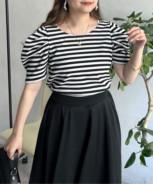 prose verse（プロズヴェール）の「バックオープンパワショルリブカットソー（Tシャツ/カットソー・レディース・ブラック/オフホワイト/グリーン/ホワイト系1・ﾌﾘ-）」の3枚目の写真