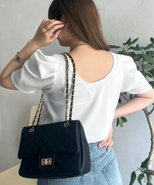 prose verse（プロズヴェール）の「バックオープンパワショルリブカットソー（Tシャツ/カットソー・レディース・ブラック/オフホワイト/グリーン/ホワイト系1・ﾌﾘ-）」の2枚目の写真