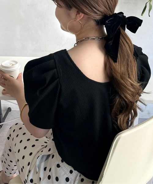 prose verse（プロズヴェール）の「バックオープンパワショルリブカットソー（Tシャツ/カットソー・レディース・ブラック/オフホワイト/グリーン/ホワイト系1・ﾌﾘ-）」の4枚目の写真