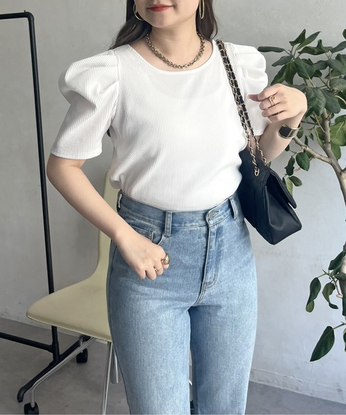 prose verse（プロズヴェール）の「バックオープンパワショルリブカットソー（Tシャツ/カットソー・レディース・ブラック/オフホワイト/グリーン/ホワイト系1・ﾌﾘ-）」の5枚目の写真