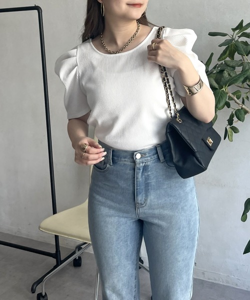 prose verse（プロズヴェール）の「バックオープンパワショルリブカットソー（Tシャツ/カットソー・レディース・ブラック/オフホワイト/グリーン/ホワイト系1・ﾌﾘ-）」の6枚目の写真