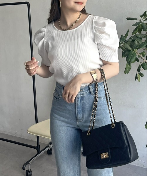 prose verse（プロズヴェール）の「バックオープンパワショルリブカットソー（Tシャツ/カットソー・レディース・ブラック/オフホワイト/グリーン/ホワイト系1・ﾌﾘ-）」の7枚目の写真