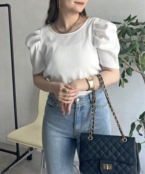 prose verse（プロズヴェール）の「バックオープンパワショルリブカットソー（Tシャツ/カットソー・レディース・ブラック/オフホワイト/グリーン/ホワイト系1・ﾌﾘ-）」の8枚目の写真