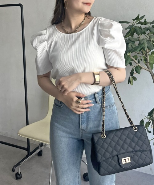 prose verse（プロズヴェール）の「バックオープンパワショルリブカットソー（Tシャツ/カットソー・レディース・ブラック/オフホワイト/グリーン/ホワイト系1・ﾌﾘ-）」の9枚目の写真