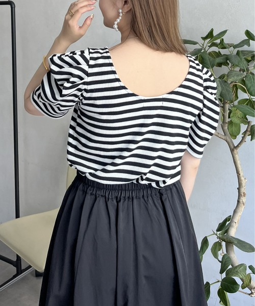 prose verse（プロズヴェール）の「バックオープンパワショルリブカットソー（Tシャツ/カットソー・レディース・ブラック/オフホワイト/グリーン/ホワイト系1・ﾌﾘ-）」の22枚目の写真