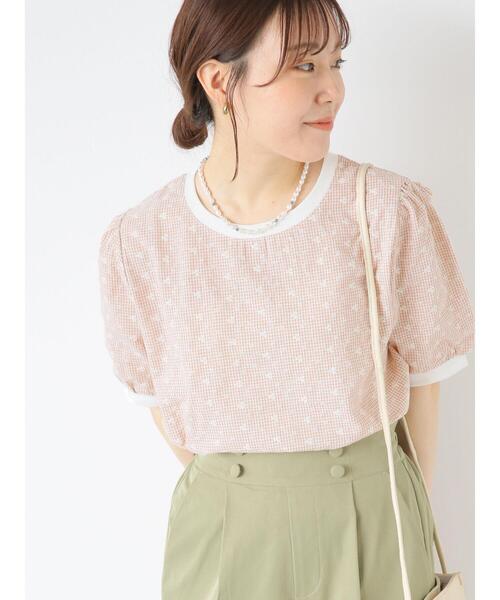 ehka sopo（エヘカソポ）の「チェック花刺繍プルオーバー（シャツ/ブラウス・レディース・サックスブルー/ベージュ/レッド/ブラック・F）」の5枚目の写真