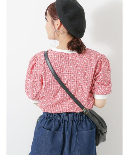 ehka sopo（エヘカソポ）の「チェック花刺繍プルオーバー（シャツ/ブラウス・レディース・サックスブルー/ベージュ/レッド/ブラック・F）」の14枚目の写真