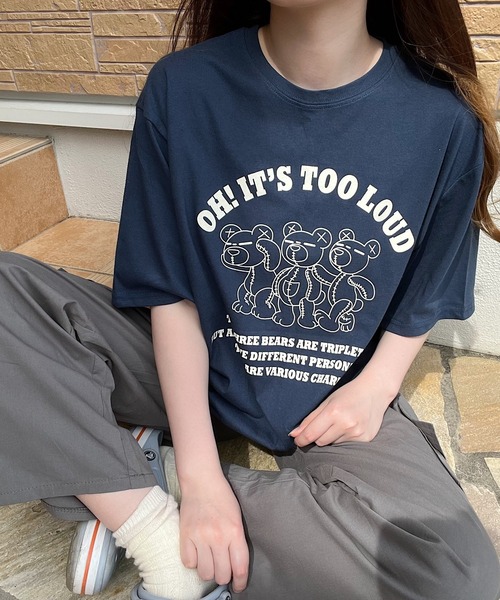 Nana(ナナ)の「キャラクタープリントTシャツ(Tシャツ/カットソー・レディース・ネイビー/ライトグレー/グレイッシュベージュ・FREE)」の8枚目の写真