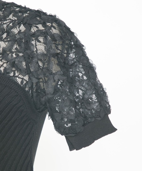 Diable baiser(ディアブルベーゼ)の「フラワー透けレース半袖ビスチェ風ニットトップス(Tシャツ/カットソー・レディース・ホワイト/ブラック・MEDIUM)」の17枚目の写真