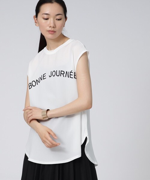 GALLEST（ギャレスト）の「【洗える】ジョーゼットロゴトップス（Tシャツ/カットソー・レディース・チャコールグレー/ホワイト系・38）」の12枚目の写真