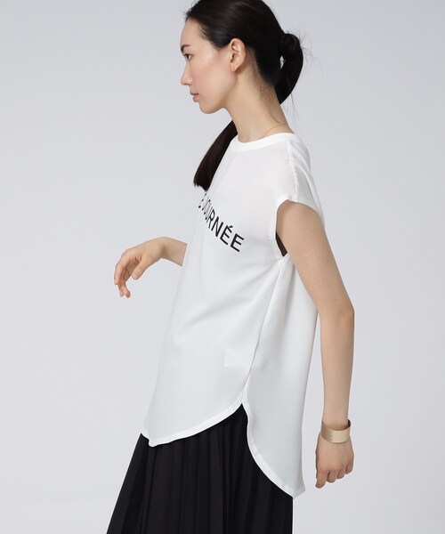 GALLEST（ギャレスト）の「【洗える】ジョーゼットロゴトップス（Tシャツ/カットソー・レディース・チャコールグレー/ホワイト系・38）」の4枚目の写真