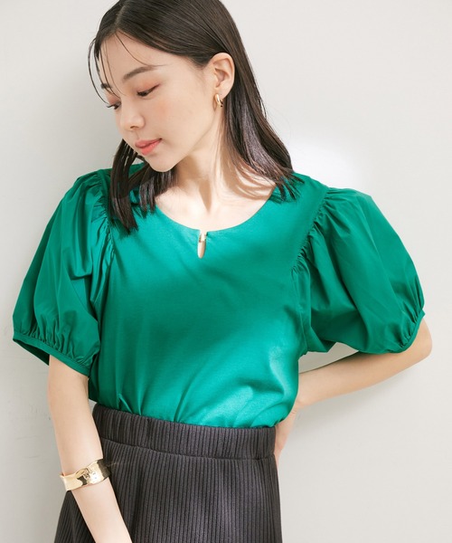 VIS(ビス)の「【接触冷感・洗える】【前後2WAY】異素材ボリュームスリーブカットソー(Tシャツ/カットソー・レディース・ブラック/ホワイト/グリーン/レッド系その他2・FREE)」の10枚目の写真