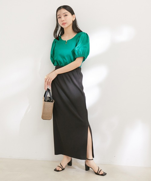 VIS(ビス)の「【接触冷感・洗える】【前後2WAY】異素材ボリュームスリーブカットソー(Tシャツ/カットソー・レディース・ブラック/ホワイト/グリーン/レッド系その他2・FREE)」の12枚目の写真