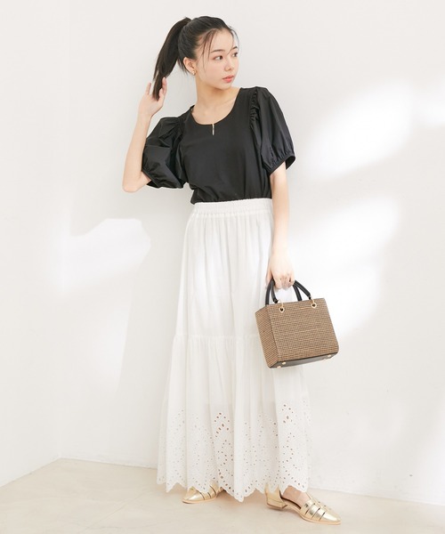 VIS(ビス)の「【接触冷感・洗える】【前後2WAY】異素材ボリュームスリーブカットソー(Tシャツ/カットソー・レディース・ブラック/ホワイト/グリーン/レッド系その他2・FREE)」の15枚目の写真