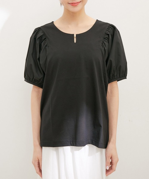 VIS(ビス)の「【接触冷感・洗える】【前後2WAY】異素材ボリュームスリーブカットソー(Tシャツ/カットソー・レディース・ブラック/ホワイト/グリーン/レッド系その他2・FREE)」の16枚目の写真