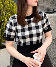 INGNI | チェック柄半袖ニット(ニット/セーター)