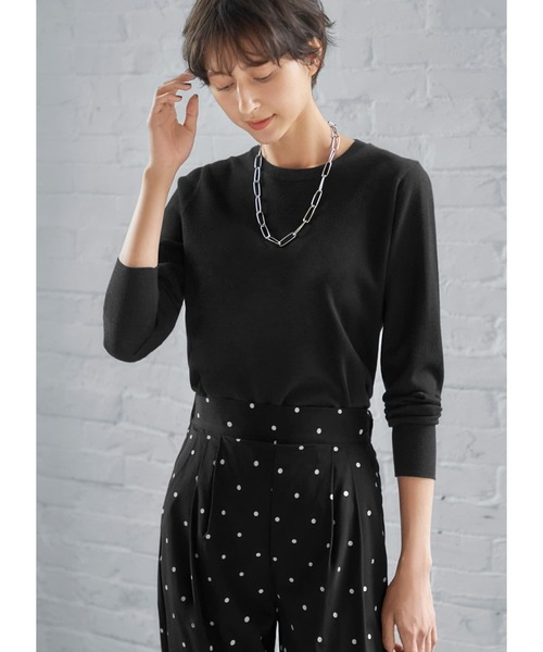 STYLE DELI(スタイルデリ)の「【ピッタリしない】長袖クルーネックニット(ポロシャツ・レディース・レッド系/ブラック/ホワイト・MEDIUM)」の2枚目の写真