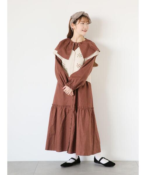 ehka sopo（エヘカソポ）の「◎ビッグ襟ワンピース（ワンピース・レディース・ブラック/ブラウン/キナリ・F）」の3枚目の写真