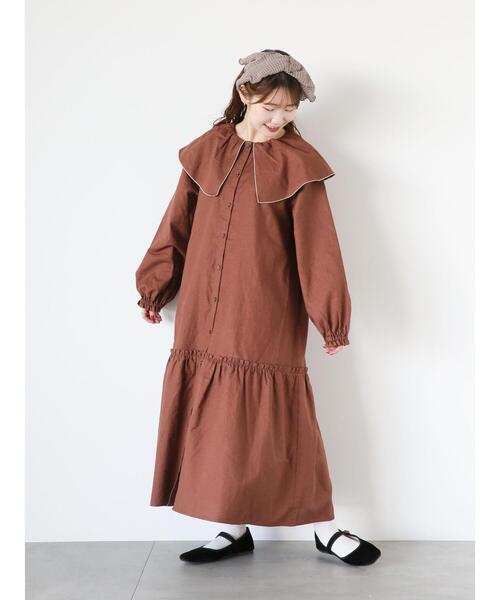 ehka sopo（エヘカソポ）の「◎ビッグ襟ワンピース（ワンピース・レディース・ブラック/ブラウン/キナリ・F）」の7枚目の写真