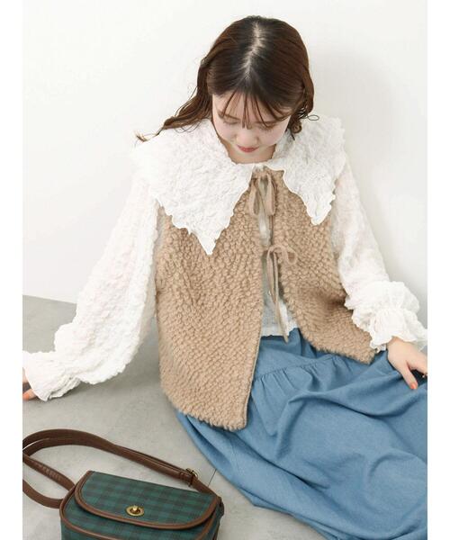 ehka sopo（エヘカソポ）の「ループニットベスト（ベスト・レディース・ブラウン/キナリ/ベージュ・F）」の3枚目の写真