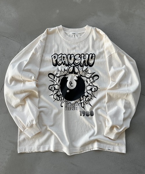 Perushu（ペルーシュ）の「ピグメントレトログラフィックプリントロンT（Tシャツ/カットソー・メンズ・ブラック系その他/ダークグリーン/オフホワイト/ブラック/ブラック系その他2/ボルドー・LARGE/MEDIUM）」の2枚目の写真