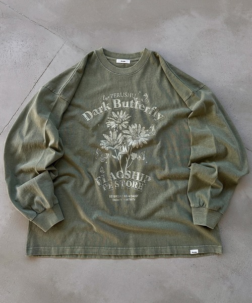 Perushu（ペルーシュ）の「ピグメントレトログラフィックプリントロンT（Tシャツ/カットソー・メンズ・ブラック系その他/ダークグリーン/オフホワイト/ブラック/ブラック系その他2/ボルドー・LARGE/MEDIUM）」の5枚目の写真