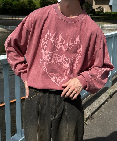 Perushu（ペルーシュ）の「ピグメントレトログラフィックプリントロンT（Tシャツ/カットソー・メンズ・ブラック系その他/ダークグリーン/オフホワイト/ブラック/ブラック系その他2/ボルドー・LARGE/MEDIUM）」の10枚目の写真