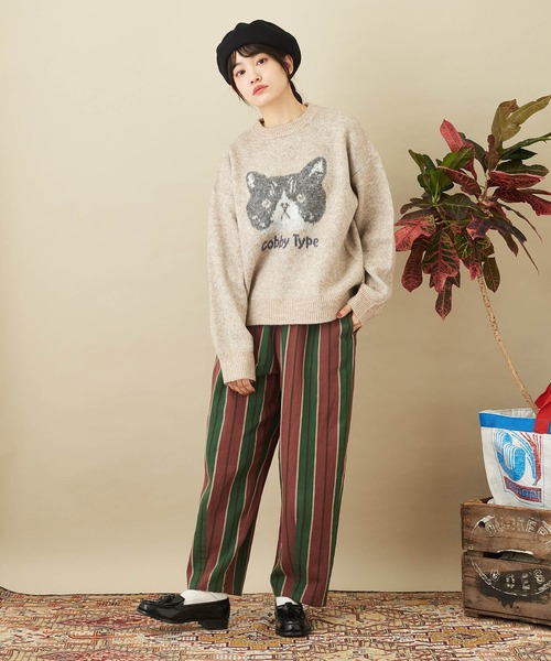 CUBE SUGAR(キューブシュガー)の「リサイクルニットジャガードプルオーバー(ニット/セーター・レディース・ベージュ/ネイビー/レッド・M)」の5枚目の写真