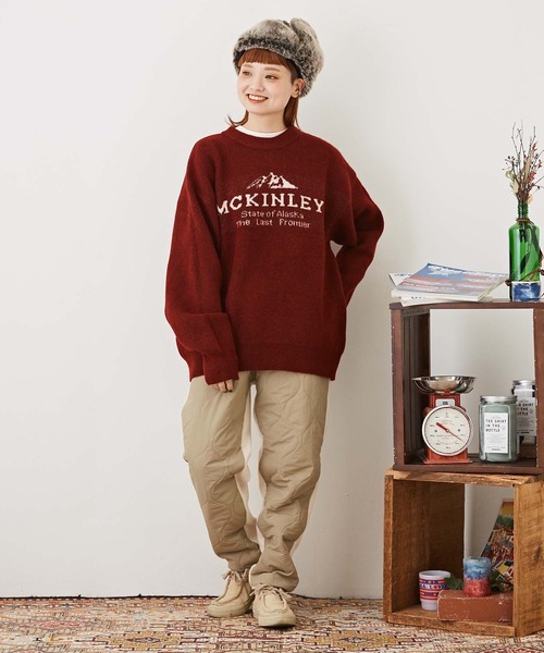 CUBE SUGAR(キューブシュガー)の「リサイクルニットジャガードプルオーバー(ニット/セーター・レディース・ベージュ/ネイビー/レッド・M)」の10枚目の写真