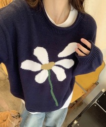 花柄ジャカードニットプルオーバー