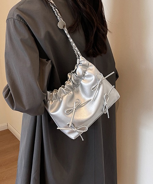 【新品未使用品】アイボリー ハンドバッグ　ノーブランド品　ショルダーチェーン付き ショルダーバッグ 2way ハンドバッグ[品番：II000008056