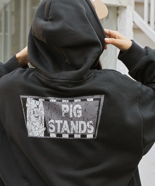AMERICAN SHOP SIGN(アメリカンショップサイン)の「【AMERICAN SHOP SIGN】 別注 ヴィンテージライクデザインビッグ裏起毛パーカー(パーカー・メンズ・ブラック系/グレー系1/ブラック系1/グレー系2/ブラック系2/グレー系・M/L)」の4枚目の写真