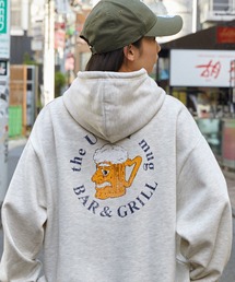【AMERICAN SHOP SIGN】 別注 ヴィンテージライクデザインビッグ裏起毛パーカー