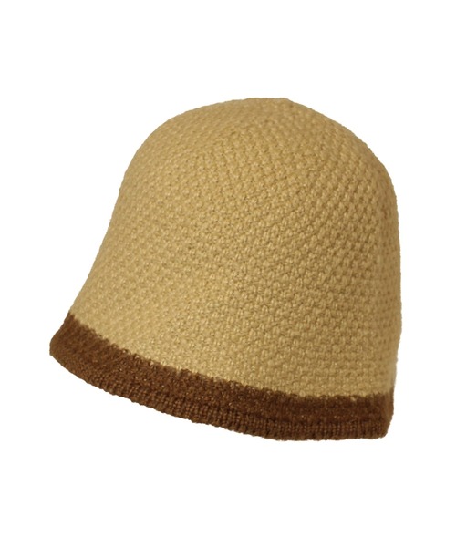 14+（イチヨンプラス）の「ニット配色クローシュハット（ニットキャップ/ビーニー・レディース・ベージュ/オレンジ/パープル/ブラウン/ブラック・MEDIUM）」の7枚目の写真