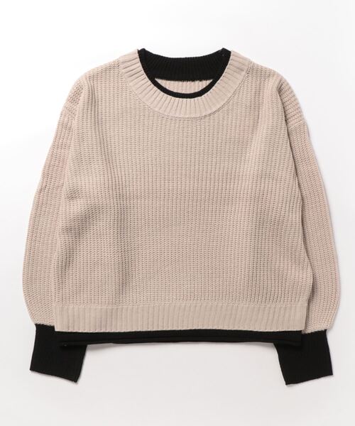 TRIANGLE PALETTE(トライアングルパレット)の「レイヤード風オーバーサイズ ニットプルオーバー(ニット/セーター・レディース・ブラウン/ブルー/ブラック/イエロー/グレイッシュベージュ/ピンク/サックスブルー・FREE)」の8枚目の写真
