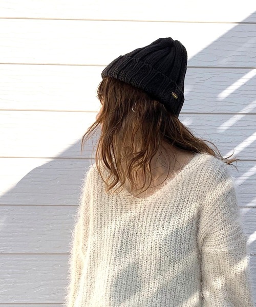 Q（キュー）の「リブ編みニット帽（ニットキャップ/ビーニー・レディース・ネイビー/バーガンディー/チャコールグレー・ONE SIZE）」の4枚目の写真