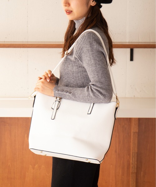 MAISON BREEZE(メゾンブリーズ)の「【MAISON BREEZE】A4収納/2WAYショルダートートバッグ KNF049(トートバッグ・レディース・ブラック/ホワイト・FREE)」の3枚目の写真
