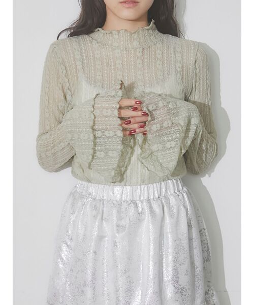 merry jenny(メリージェニー)の「Wフレアスリーブレースtops(Tシャツ/カットソー・レディース・オフホワイト/ブラック/グリーン・FREE)」の3枚目の写真