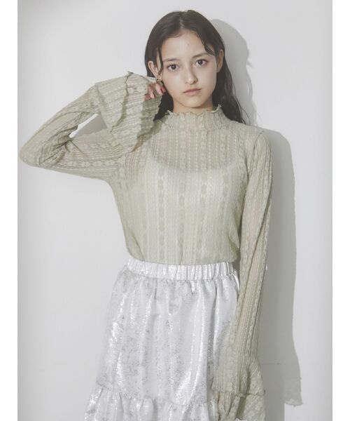 merry jenny(メリージェニー)の「Wフレアスリーブレースtops(Tシャツ/カットソー・レディース・オフホワイト/ブラック/グリーン・FREE)」の6枚目の写真