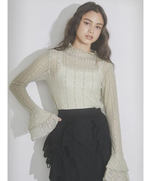 merry jenny(メリージェニー)の「Wフレアスリーブレースtops(Tシャツ/カットソー・レディース・オフホワイト/ブラック/グリーン・FREE)」の10枚目の写真