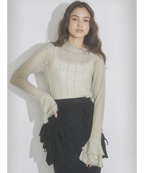 merry jenny(メリージェニー)の「Wフレアスリーブレースtops(Tシャツ/カットソー・レディース・オフホワイト/ブラック/グリーン・FREE)」の8枚目の写真