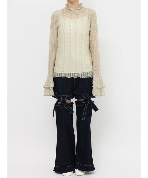 merry jenny(メリージェニー)の「Wフレアスリーブレースtops(Tシャツ/カットソー・レディース・オフホワイト/ブラック/グリーン・FREE)」の18枚目の写真